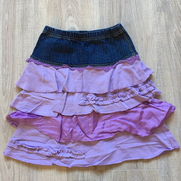 Naartjie Size 4 Tiered Skirt Ruffled Denim Layered Girls Purple - Picture 4 of 6